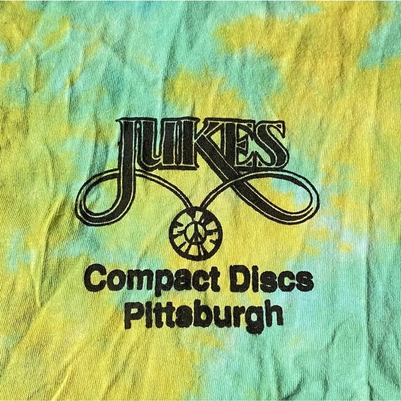 Jukes Pittsburgh T-Shirt L Turquoise Yellow Tie Dye Vtg Hanes Single Stitch READ - Picture 2 of 13